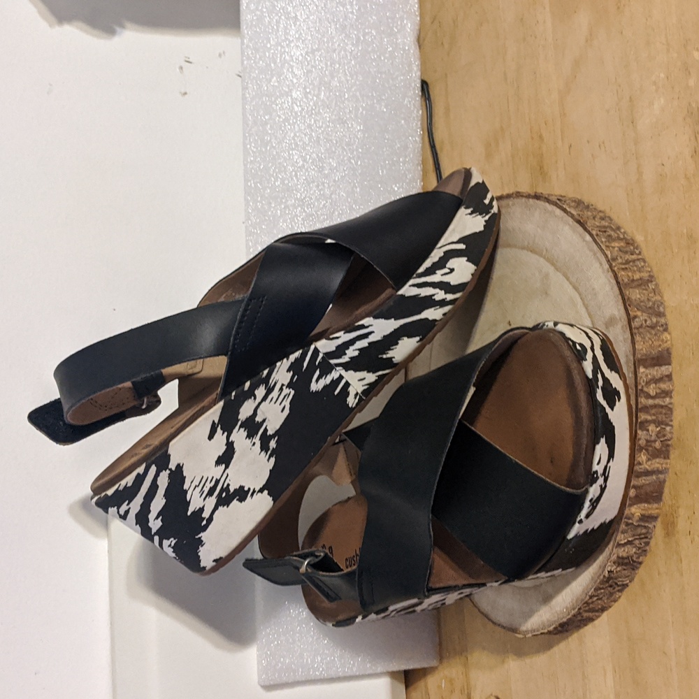 Clarks Collection Sandals Women Black White Wide Width Wedge Stasha Hale 8W